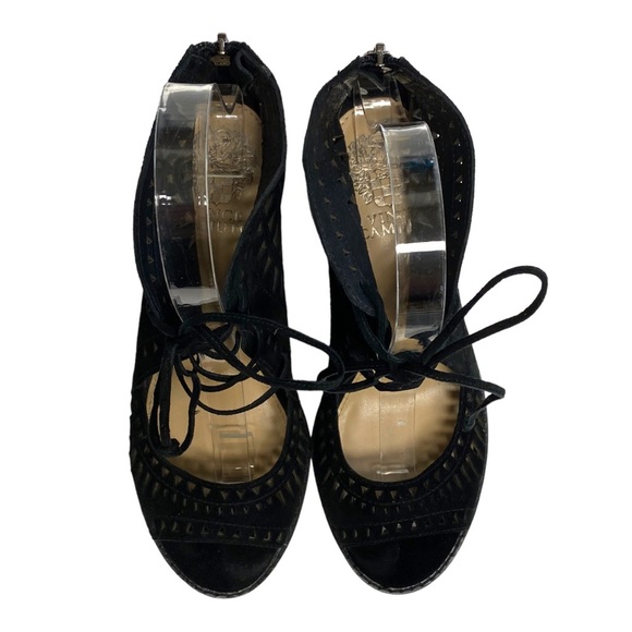 𝅺Vince Camuto Tarita Sandal Heels Laser Cut Black 7 - Picture 4 of 14